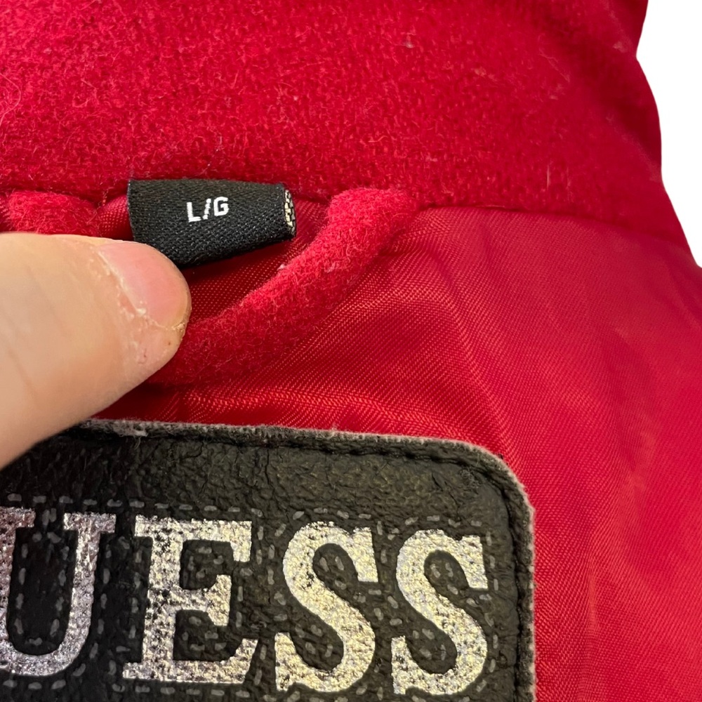 GUESS RED L Wool Blend Duffle Coat Detachable Hood Toggle Jacket Patton Loops - Picture 16 of 16